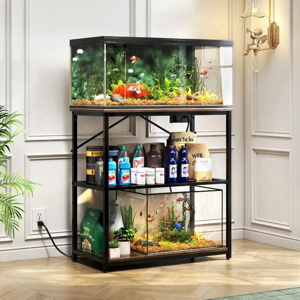 10 to 30 Gallon Adjustable Fish Tank Aquarium Stand with Charging Station