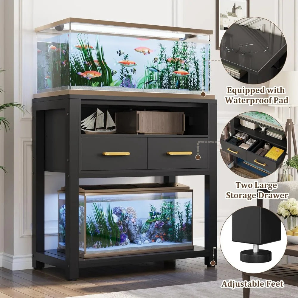 20 to 29 Gallon Aquarium Stand with Stable Metal Frame and Power Outlet Heavy Duty Fish Tank Stand with Waterproof Mat