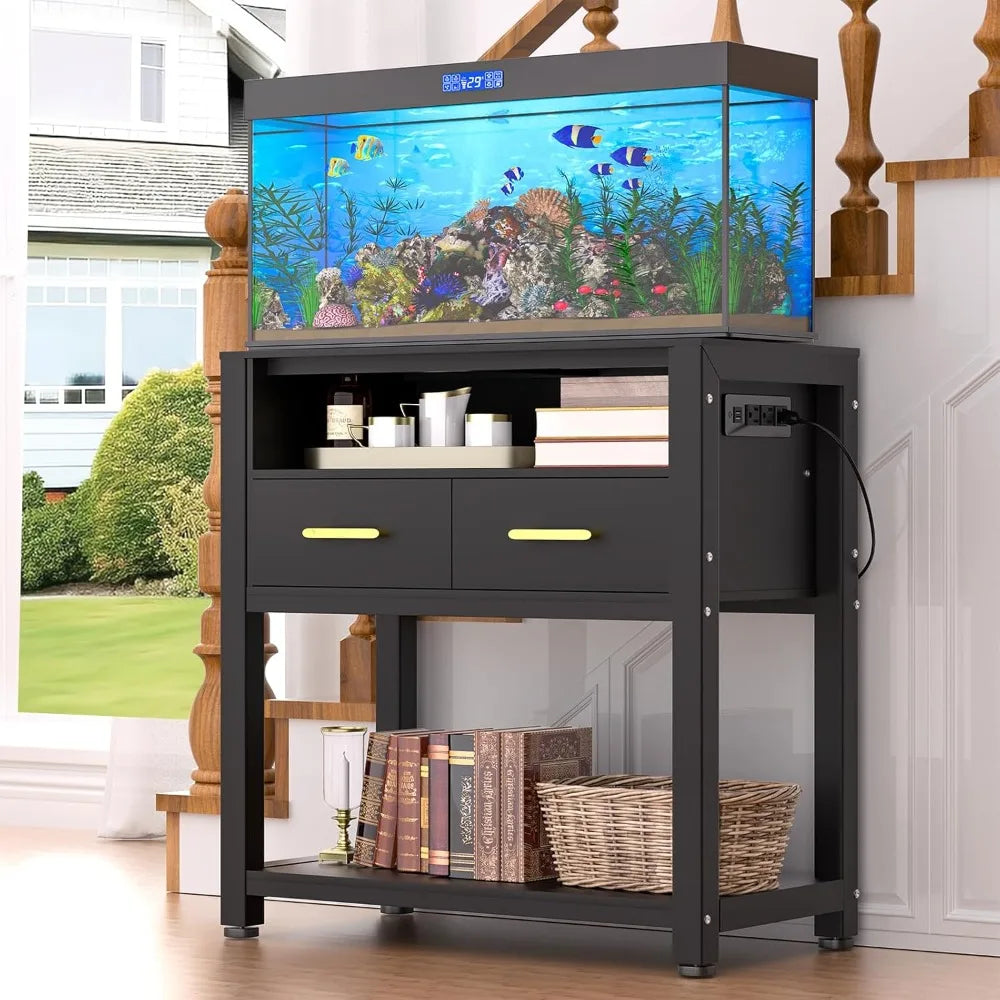20 to 29 Gallon Aquarium Stand with Stable Metal Frame and Power Outlet Heavy Duty Fish Tank Stand with Waterproof Mat