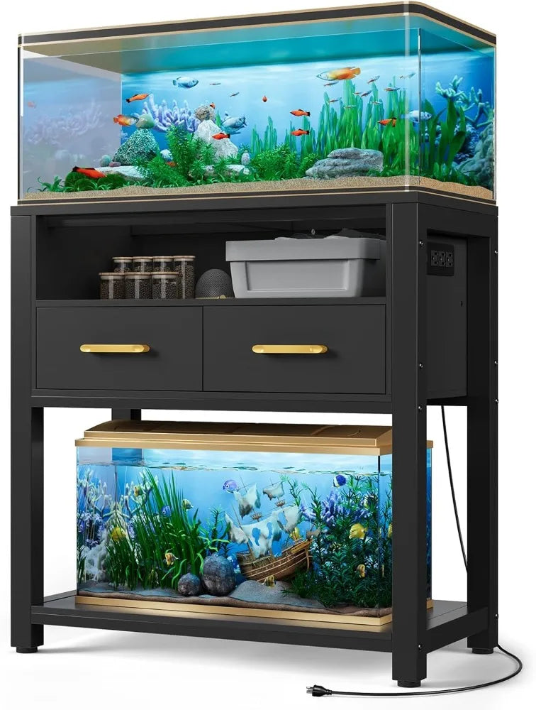 20 to 29 Gallon Aquarium Stand with Stable Metal Frame and Power Outlet Heavy Duty Fish Tank Stand with Waterproof Mat