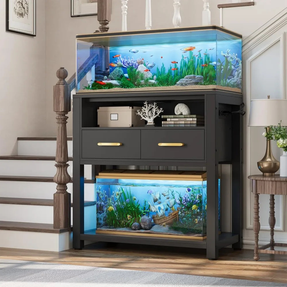 20 to 29 Gallon Aquarium Stand with Stable Metal Frame and Power Outlet Heavy Duty Fish Tank Stand with Waterproof Mat