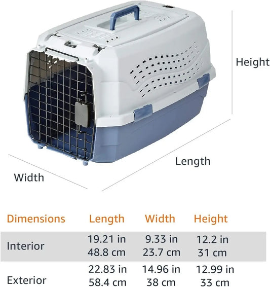 2-Door Top Load Hard Sided Dog and Cat Pet Travel Carrier Gray and Blue 22.8 Inches Long 15.0 Inches Wide 13.0 Inches High