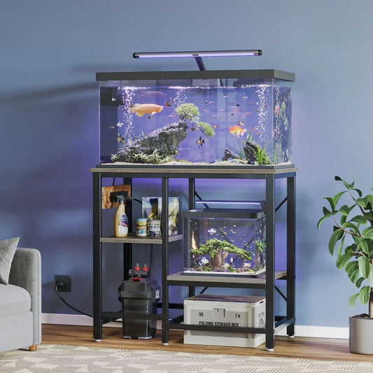 20 to 29 to 37 Gallon Fish Tank Stand with Power Outlets Heavy Duty Metal Aquarium Stand with Reversible Storage Shelf